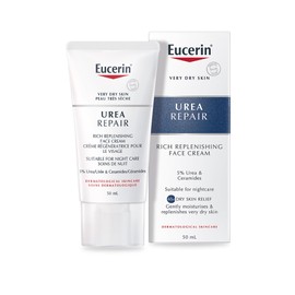 Eucerin UreaRepair Replenishing Face Night Cream 5% Urea 50ml, Intensive Night Cream for Dry and Rough Skin, Skincare with Urea for Dry Skin