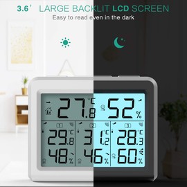 ORIA Indoor Outdoor Thermometer Hygrometer with 3 Sensor, Digital Temperature Monitor Humidity Meter with Backlight, Wireless Weather Station with Comfort Icon, Arrow Trends, Pefect for Home Office