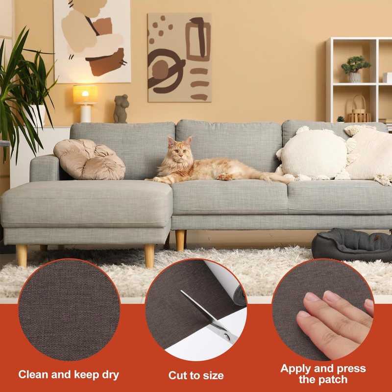 PATIKIL 70x4.4"リネン補修テープ 家具ソファ車シート事務所チェア用の自己粘着補修パッチ ダーク茶色