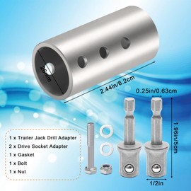 Stainless Steel Trailer Jack Drill Adapter, Catcan Upgraded Camper Jack Drill Adapter with 2 PCS 1/2 Socket Adapter Bit and for 1-inch Jack Drive Shaft