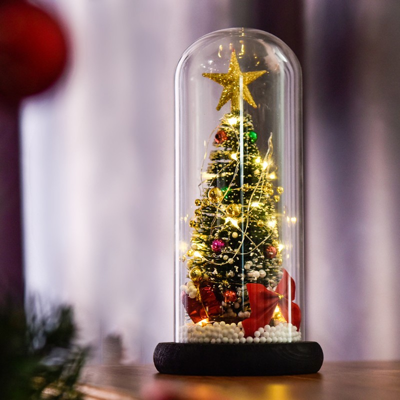 Christmas Tree in Glass Dome LED Glass Cover Ornaments Cedar