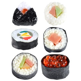 PASOLABE Fake Sushi 6Pcs Realistic Play Food Model Simulated Onigiri Dessert Japanese Decor Artificial Lifelike Sushi Decoration for Home Kitchen Photography Props