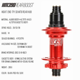 BestParts XM390 Boost MTB Rear Hub 32 Holes 72HD 6 Bolts Alloy 7075,Axle Hubs12x148mm, XD Freehub for Shimano 11/12 MTB Hub,Red