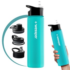 Wessper Stainless Steel Water Bottle, 700 ml, BPA-Free Water Bottle with 3 Lids for Water, Coffee and Tea, Leak-Proof Thermal Bottle for Sports, Gym, Hiking, Bike, Office