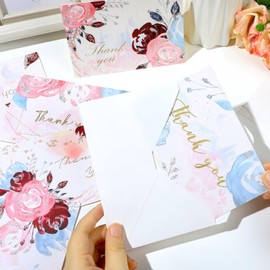 Pineraap 24 Pack Thank You Cards With Envelopes & Stickers, Gold Foil Blank Thank You Notes Bulk Watercolor Floral Greeting Cards for Wedding Baby Shower Bridal Shower Birthday - 4x6 Inch