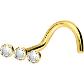 PIERCINGLINE Titanium Spiral Nose Piercing | 3 Crystals | Nose Stud | Choice of Colours, Titanium