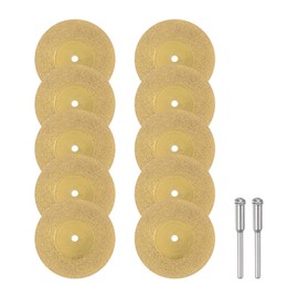 sourcing map 10pcs Diamond Cutting Wheel 40mm Titanium Coating Cut Off Discs Diamond Cutting Wheels Replacement with 2pcs 3mm Mandrel for Rotary Tools