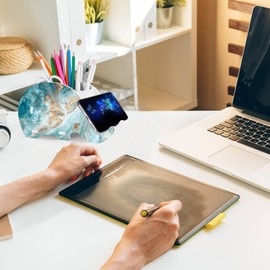 FGDRFGRW Elephant Pencil Holder with Phone Stand and Coaster,MultiFunction Removable Organizers with Phone Stand Office Accessories Desk Decoration for Home Office - Bluish Green Marble