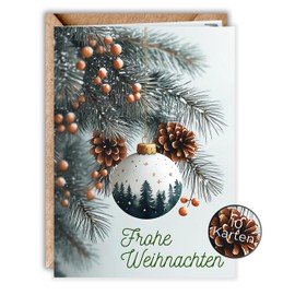HIDEBLOOM Christmas Cards Folding Cards Set Christmas Baubles with Envelope I Pack of 10 I DIN A6 (10.5 cm x 14.8 cm) I Christmas Card Set with Envelopes I Greeting Cards Christmas Folding Card
