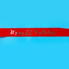 Its My 22nd Birthday Sash, Birthday Girl Sash for Boy Gifts Party Decorations and Supplies, Red with Silver