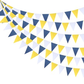 Mefuny 3 Pack Navy Blue Yellow White Flag Pennant Banner Bunting Garland for Graduation Wedding Birthday Baby Bridal Shower