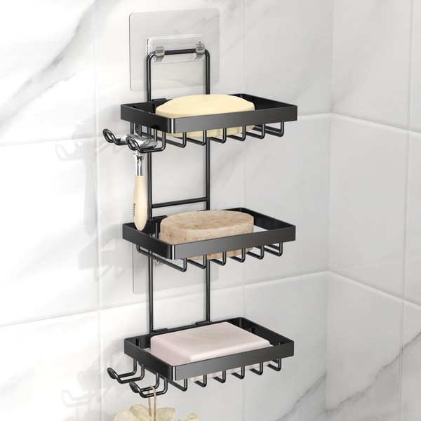 Moforoco Soap Dish Holder for Shower Wall, No Drilling, 3-tier