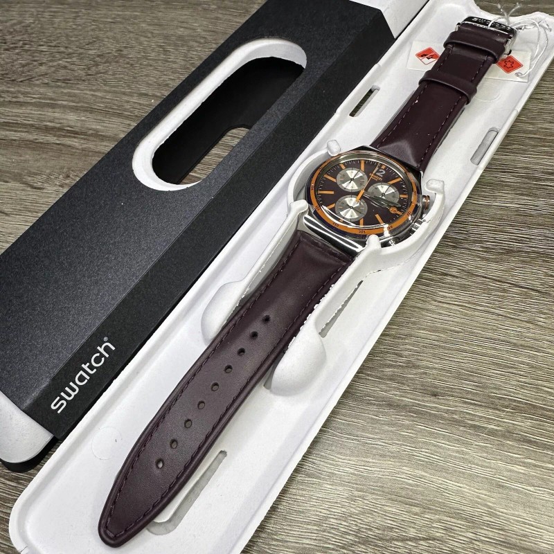 Swatch NEW✅ Swatch Irony PRISIONER Chronograph Dark Purple Leather Men's