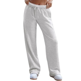 HeSaYep Casual Wide Leg Sweatpants for Women Trendy 2024 Baggy Sweatpants Open Bottom Drawstring Elastic Waist Athletic Sweat Pants Trousers Grey M