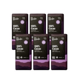 Raaka 100% Dark Chocolate Bars - Unsweetened, Bitter, Sugar Free, Pure Cacao - Organic, Vegan, Soy Free, Gluten Free, Kosher, Keto, Nut Free - 1.8oz 100% Chocolate Bars, 6-Pack