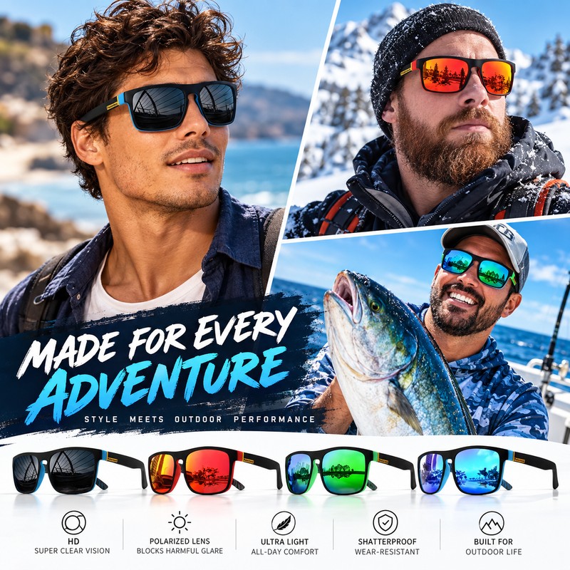 Polarized Square Sunglasses for Outdoor Use – Lightweight UV400 PC
