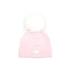 Sweat Active Cashmere and Fur Pom Pom Beanie Hat (Light Pink/White Pom)