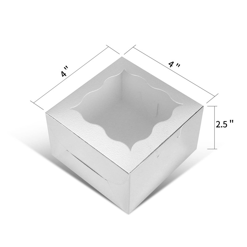 KPOSIYA 60 Pcs Silver Bakery Boxes with Window Individual Cupcake