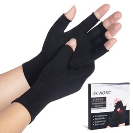 HENOTIC Arthritis Compression Gloves for Women Men, Fingerless Breathable & Moisture Wicking Compression Gloves for Relieving Carpal Tunnel Aches, Rheumatoid Pains, Joint Swell Black M
