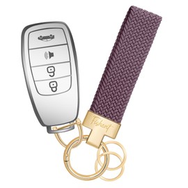 Fishent Stretchy Car Keychain, Nylon Braided Cool Key Chain for Women Men, Universal Key Fob Holder with 3 Keyrings, Anti-Lost D-Ring, Car Accessories, Smoky Violet