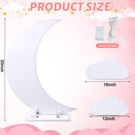 Yousoontic 3 Pcs Large Moon Decorations Wooden White Moon Arch Party Supplies 3d Boho Cloud Board Pre Cut Board Decor for Backdrop Baby Shower Engagement Wedding Birthday Party Backdrop Decor