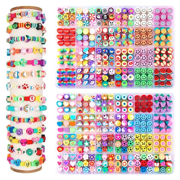 shirylzee Pack of 720 Polymer Clay Beads for Bracelets, 48