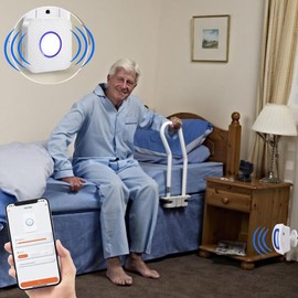 WiFi Smart Bed Sensor Alarm and Fall Prevention for Elderly/Dementia, Wireless Caregiver Pager Motion Sensor Alarm with Phone App (only Supports 2.4GHz Wi-Fi) (1 WiFi Pager 1 Motion Detector)