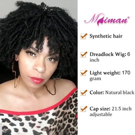 6 Inch Short Black Dreadlock Wig for Black Women Afro Curly Twist Wig Synthetic Natural Black Braided Bob Wigs Full Curly Faux Locs Crochet Hair Braiding Wigs for Black Women