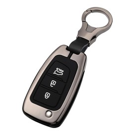 Sucxyor Compatible with Hyundai Key Case i30 i30n i35 i40 ix35 NX4 Solaris Elantra Tucson Kona Azera Sonata Genesis Accent Zinc Alloy Car Key Case Key Cover with Keychain, silver