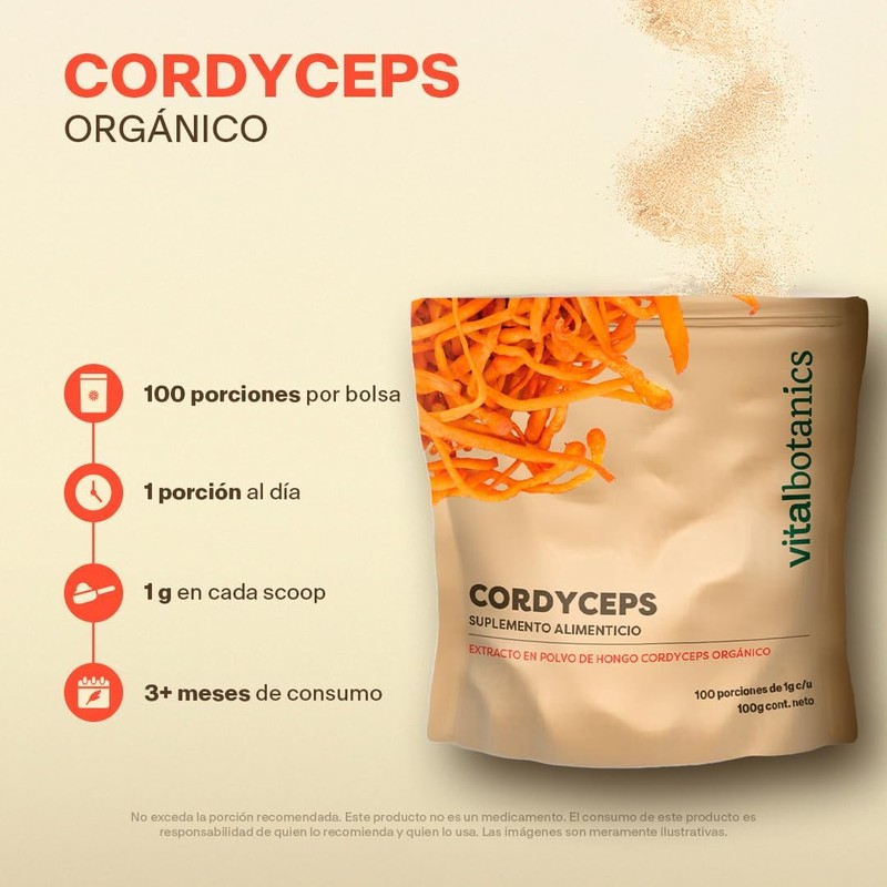 Vital Botanics Extracto de Hongo Cordyceps Orgánico en Polvo