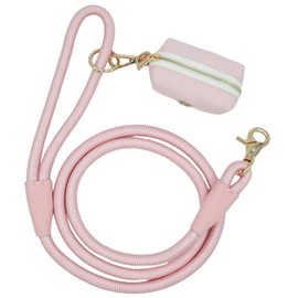 5 FT Nylon Rope Dog Leash with Poop Bag Holder, Heavy Duty Snap Dog Leash, Comfortable Handle Rope Leash for Small Puppy Medium Large Dogs (5FT * 10MM, Pink)