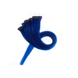 5pcs Blue Clip in Hair Extensions 100% Human Hair 18 Inch Colored Party Highlights Clip in Extensions for Women Kids Girls