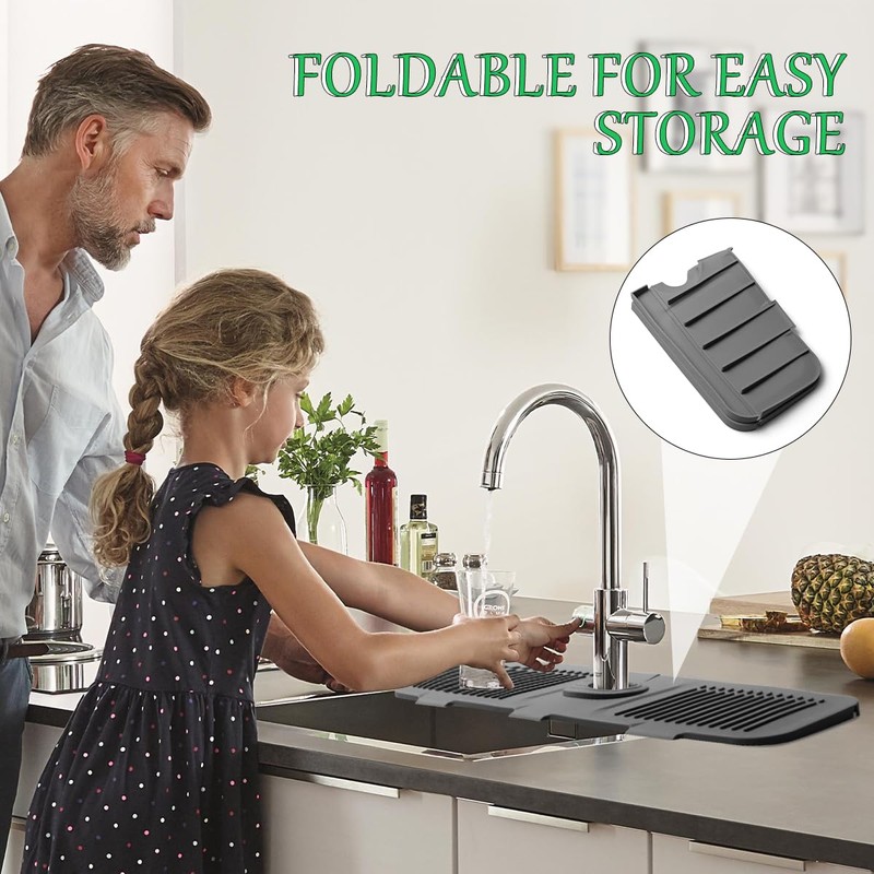 Tap Protector & Drip Mat Grey, Tap Splash Guard, Tap