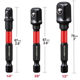 Geinxurn 3Pcs Impact Socket Adapter Set,1/4" 3/8" and 1/2" Drive, 3Inches Extension Bit with Holder, Adapt Your Power Drill to High Torque Impact Wrench