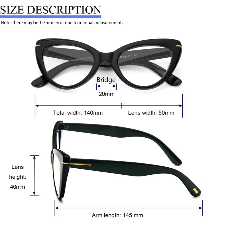 MMOWW Pack of 2 Women's Cat Eye Glasses with Blue