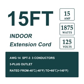 EP 15 Ft Heavy Duty Appliance Extension Cord - 14 Gauge 3 Prong Grounded Cable Wire, Ideal for Air Conditioners, Refrigerators, Microwaves, Washing Machines & More - Indoor Use, Gray