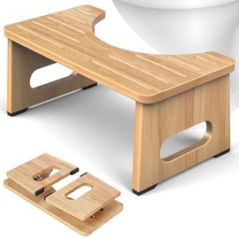 Foldable Toilet Stool, 7 Inch Poop Stool for Bathroom, Bamboo Toilet Potty Squat Adults, Dual Anti-Slip Potty Step Stool for Pooping, Improve Squatting Posture and Comfort for Kids Seniors, Natural