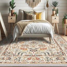 Aucma Large Big Area Floor Rug for Living Room Bedroom Thick Non Slip Machine Washable Alfombras para Salas Tapetes Habitacion New Home Gifts Apartment Decor Essentials House Gadgets Orange 5x7