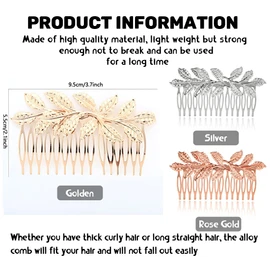 LAKJUOZ Pack of 3 Gold Hair Accessories, Golden Hair Combs, Elegant Smooth Alloy Leaf Hair Accessories for Women, Beautiful and Charming, Easy to Use, Ideal for Individual Hair Styling Design