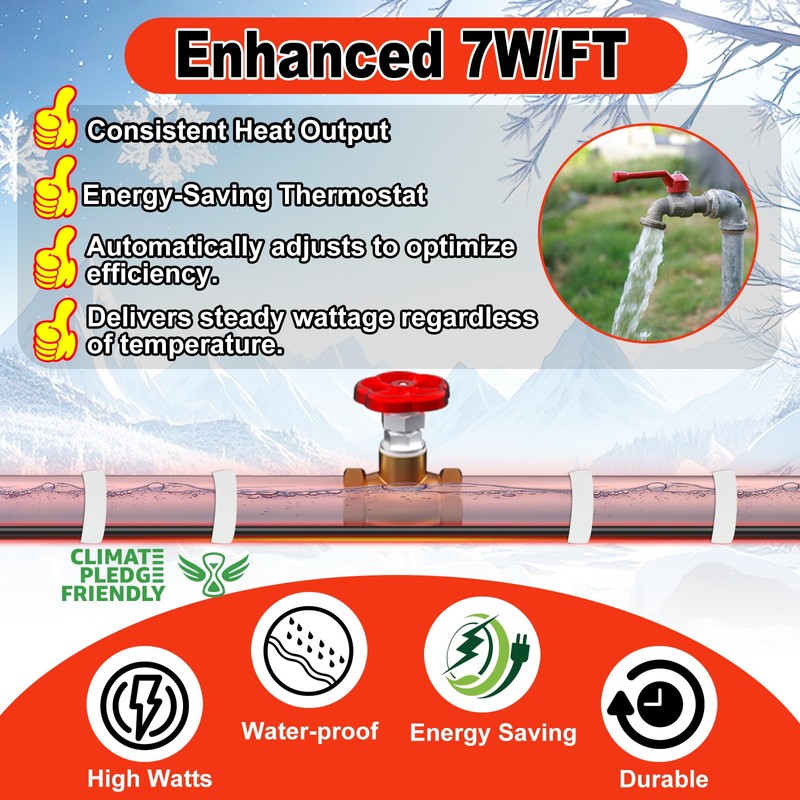 HEATIT Heat Tape for Water Pipes Heating Cable with Thermostat