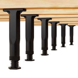 6 Pcs Bed Support Legs Frame Replacement, Patas para Cama Adjustable Height Furniture Center for Frame/Sofa/Dresser/Chair/Table 7.87 In-14.96 in Bed Support Legs (Black)