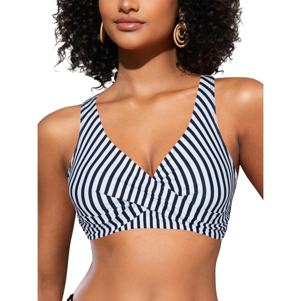 SHEKINI Women's Bikini Top Crossover Pleated Backless Push Up Adjustable