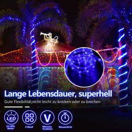 Herrselsam 20 m 480 LEDs Light Tube Outdoor Colourful Light Tube with Memory Function Fairy Lights Outdoor 8 Modes Power Operated Waterproof for Indoor Outdoor Party Wedding Christmas