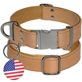 ADITYNA Collar de piel para perro con hebilla de metal, resistente, ajustable para perros grandes y extra grandes, caminar y entrenar (café camello, se adapta a collares de 19 a 30 pulgadas)