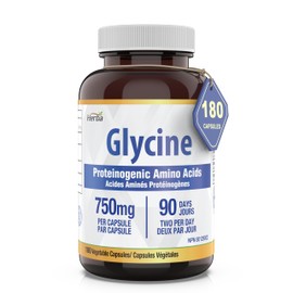 Herba Glycine Supplement 750mg - 180 Capsules | >99% Ultra Pure Glycine Capsules | Free-form Proteinogenic Amino Acids Supplements | Made in Canada
