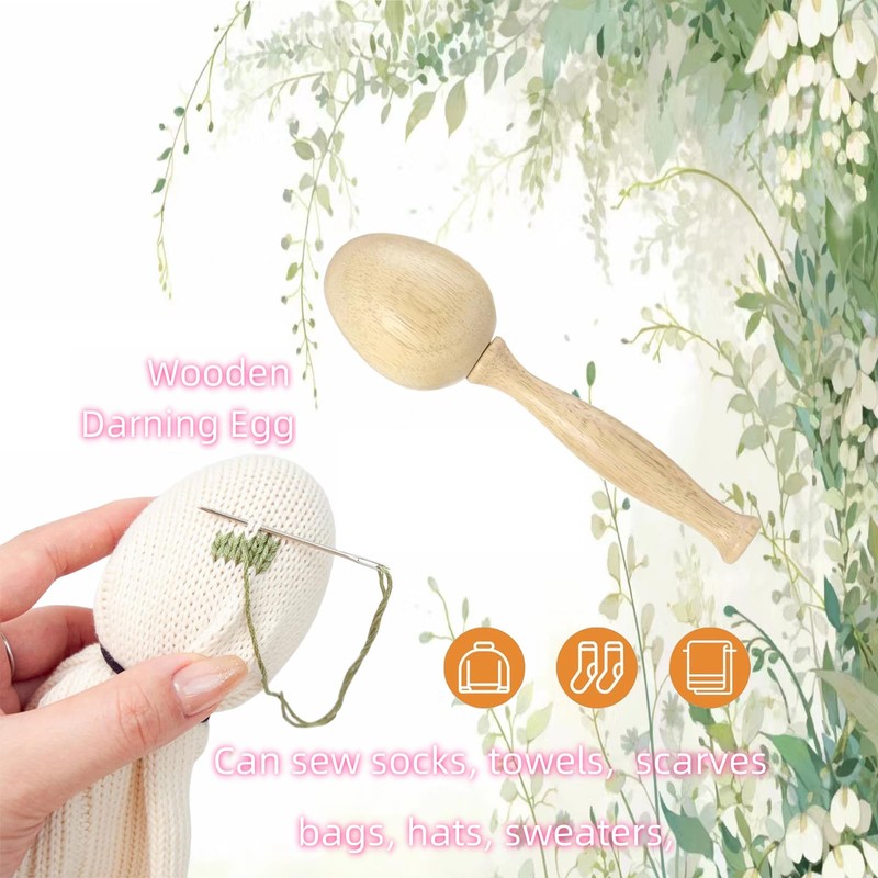 Darning Egg, Socks Wooden Darning Supplies Kit with 12 Pcs