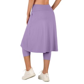 ANIVIVO Women Long Knee Length Skirt with Capris Leggings,Skirted Leggings with High Waisted Zipper Pockets(Lightpurple,L)