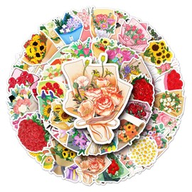 Bouquet Stickers for Laptop(50 Pcs),Gift for Kids Teens Adults Girl,Flowers Waterproof Stickers for Water Bottle,Vinyl Stickers for Scrapbook,Journal,Dairy,Skateboard