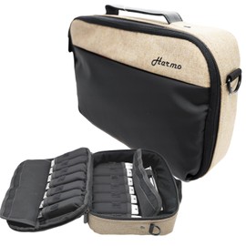 Harmo Pro Harmonica Carry Case - Harmonica Storage & Carrying Case With Shoulder Strap, Zippered Display Case for 14 Harmonicas including Seydel, Suzuki, Built-in Mic & Cable Pockets - Made in the USA