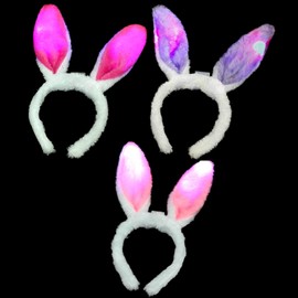 BF Souvenirs Pack of 3 LED Plush Headband Bunny with Rabbit Ears in 3 Colours, Flashing and Luminous Party Carnival Birthday Theme Party Princess King